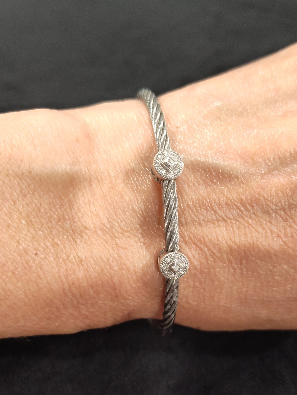 Charriol Double 18k Gold Diamond Station Bracelet On Stainless Steel Cable